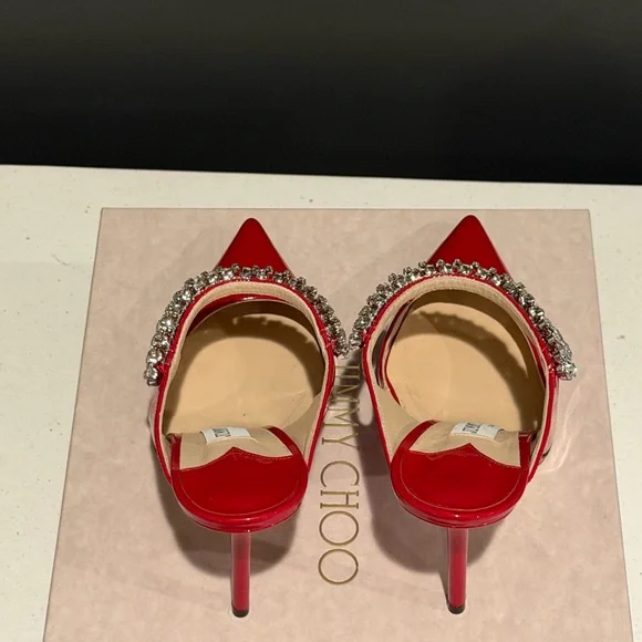 Ing Red Patent Pointed Toe Heels with Crystal Strap - Picture 4 of 6